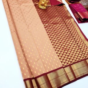 High Fancy Kanjivaram Silk Saree Mix Light Peach Color w/ Blouse