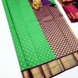 Mango Design High Fancy Kanjivaram Silk Saree Mix Pure Parrot Green Color w/ Blouse