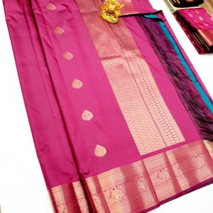 High Fancy Kanjivaram Silk Saree Mix Pure Pink Color w/ Blouse
