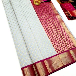 High Fancy Kanjivaram Silk Saree Mix Pure White Color w/ Blouse