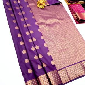 High Fancy Kanjivaram Silk Saree Mix Pure Purple Color w/ Blouse