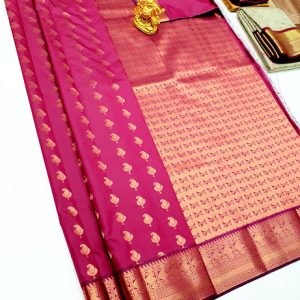 High Fancy Kanjivaram Silk Saree Mix Copper Rose Color