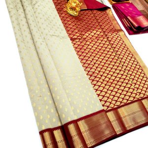 High Fancy Kanjivaram Silk Saree Mix Off White Color w/ Blouse
