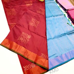 K.M.D Soft 75% Pure Silk Saree Apple Red Color w/ Blouse