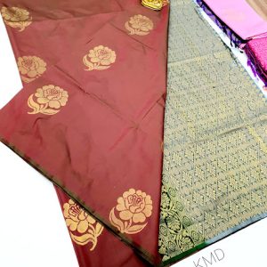 K.M.D Soft 75% Pure Silk Saree Double Shade(Peach, Green) Color w/ Blouse