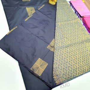 Box Design K.M.D Soft 75% Pure Silk Saree Grey Color w/ Blouse