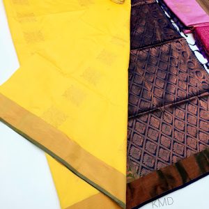 Trendy Design K.M.D Soft 75% Pure Silk Saree Lemon Yellow Color w/ Blouse