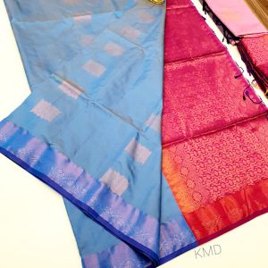 New Design K.M.D Soft 75% Pure Silk Saree Light Blue Color w/ Blouse