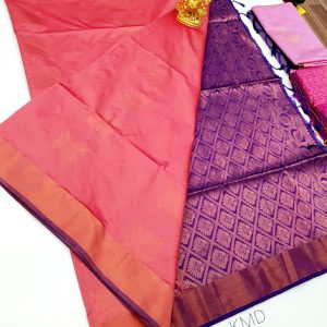 New Design K.M.D Soft 75% Pure Silk Saree Peach Color w/ Blouse