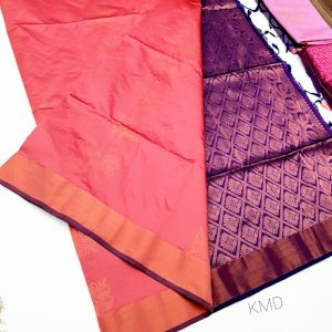 New Design K.M.D Soft 75% Pure Silk Saree Peach Color w/ Blouse