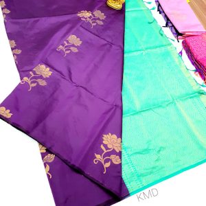 New Design K.M.D Soft 75% Pure Silk Saree Purple Color w/ Blouse