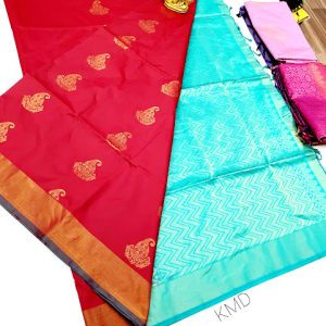 Trendy Design K.M.D Soft 75% Pure Silk Saree Red Color w/ Blouse