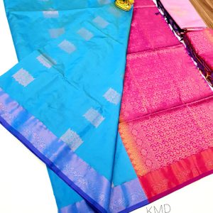 K.M.D Soft 75% Pure Silk Saree Sky Blue Color w/ Blouse