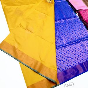 New Design K.M.D Soft 75% Pure Silk Saree Yellow Color w/ Blouse