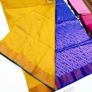 New Trendy Design K.M.D Soft 75% Pure Silk Saree Yellow Color w/ Blouse