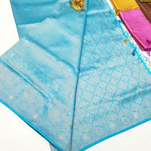 Kanjivaram Semi Silk Saree Blue Color w/ Blouse