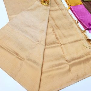 Kanjivaram Semi Silk Saree Cream White Color w/ Blouse