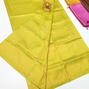 Kanjivaram Semi Silk Saree Lemon Green Color w/ Blouse