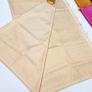 Kanjivaram Semi Silk Saree Off White Color w/ Blouse