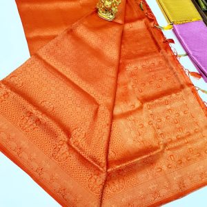 Kanjivaram Semi Silk Saree Orange Color w/ Blouse