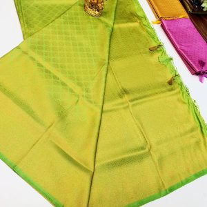 Kanjivaram Semi Silk Saree Parrot Green Color w/ Blouse