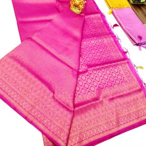 Kanjivaram Semi Silk Saree Pink Color w/ Blouse