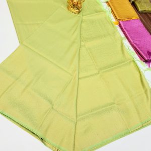 Kanjivaram Semi Silk Saree Pista Green Color w/ Blouse