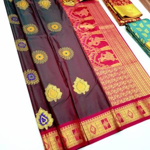 Different Design Kanjivaram Semi Silk Saree Double Shade Color w/ Blouse