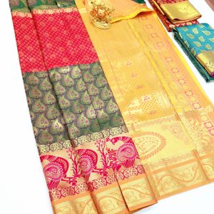 Beautiful Design Kanjivaram Semi Silk Saree Multi Color w/ Blouse