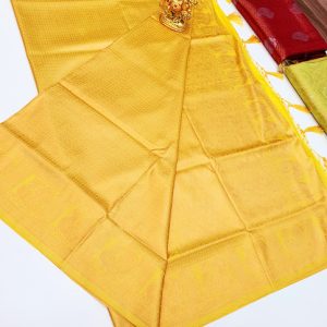 Kanjivaram Semi Silk Saree Yellow Color w/ Blouse