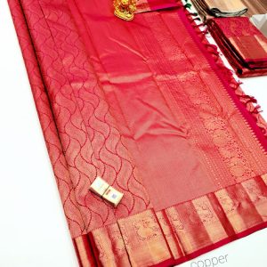 Latest Design Kanjivaram Pure Wedding Silk Saree Apple Red Color w/ Blouse