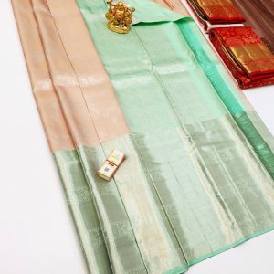 Latest Design Big Border Kanjivaram Pure Wedding Silk Saree Cream White Color w/ Blouse