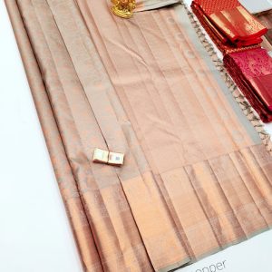 Trendy Design Kanchipuram Pure Wedding Silk Saree Light Grey Color