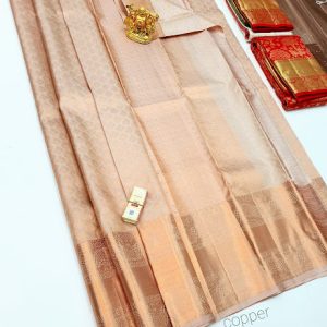 Copper Zari Work Kanjivaram Pure Wedding Silk Saree Off White Color w/ Blouse
