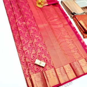 Parrot Design Kanjivaram Pure Wedding Silk Saree Pink Color w/ Blouse