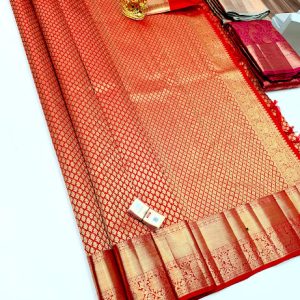 New Design Kanjivaram Pure Wedding Silk Saree Red Color w/ Blouse