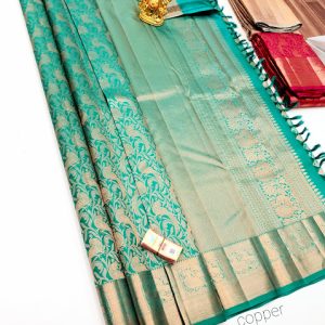 Parrot Design Kanjivaram Pure Wedding Silk Saree Teal Green Color w/ Blouse