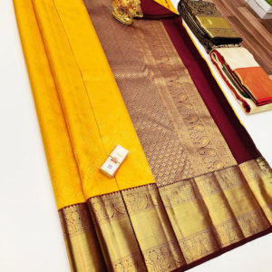 New Design Kanjivaram Pure Wedding Silk Saree Mango Yellow Color w/ Blouse
