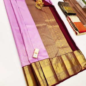 Trendy Design Kanjivaram Pure Wedding Silk Saree Rose Color w/ Blouse