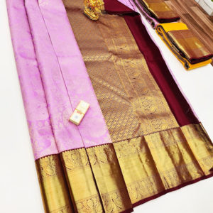 Trendy Design Kanjivaram Pure Wedding Silk Saree Rose Milk Color w/ Blouse