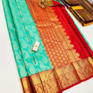 New Design Kanjivaram Pure Wedding Silk Saree Teal Green Color w/ Blouse