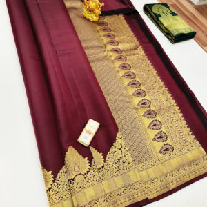 New Design Pure Kanjivaram Fancy Silk Saree Kumkum Red Color w/ Blouse