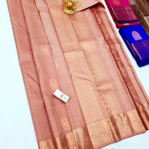 Pure Kanjivaram Fancy Silk Saree Light Peach Color w/ Blouse