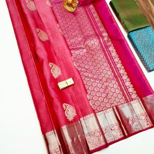 New Mango Design Pure Kanjivaram Fancy Silk Saree Magenta Color w/ Blouse