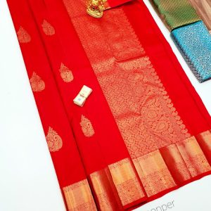 Beautiful Design Pure Kanjivaram Fancy Silk Saree Red Color w/ Blouse