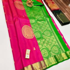 Trendy Design Pure Kanjivaram Fancy Silk Saree Rose Color w/ Blouse