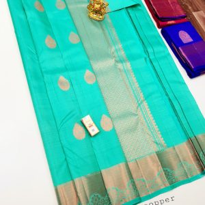 Trendy Design Pure Kanjivaram Fancy Silk Saree Teal Green Color w/ Blouse