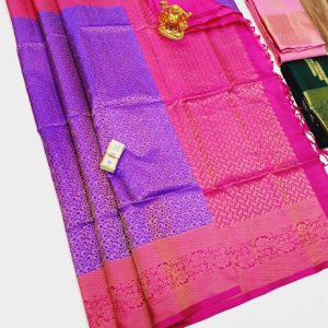 Pure Kanjivaram Fancy Silk Saree Violet w/ Pink Color