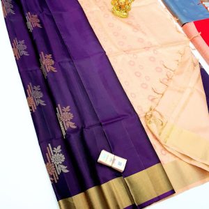 Trendy & Latest Design Pure Soft Silk Saree Dark Purple Color w/ Blouse