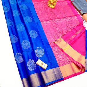 New Design Pure Soft Silk Saree Indigo Blue Color w/ Blouse